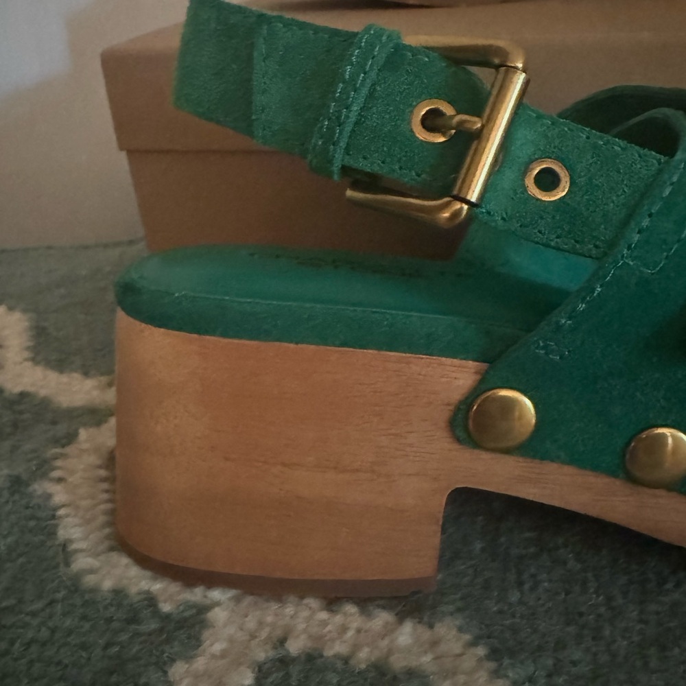 Green Suede Lucia Kite Clogs - Picture 3 of 6